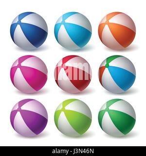 Vector Set Ballons de plage en caoutchouc ou en plastique coloré isolé en fond blanc. Vector Illustration Illustration de Vecteur