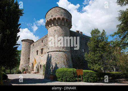 Castello di Meleto, Château de Meleto, château du 11ème siècle, la vallée de Massellone, Gaiole in Chianti, Siena, Toscane, Italie, Europe Banque D'Images