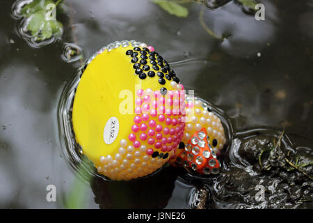 Cour Ewell, Epsom, Surrey, UK. 6 mai, 2017. La course de canards annuel de bienfaisance le long de la rivière dans Hogsmill Ewell Surrey. Le manque de pluie, la rivière était seulement s'écoule très lentement de sorte que les canards à la décoration était un peu coincé. L'Hôpital 1859 Epsom Childrens Ward, un amusant et bien soutenu l'événement local. Credit : Julia Gavin UK/Alamy Live News Banque D'Images