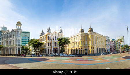 Vue panoramique de la place de Marco Zero à l'ancien quartier de Recife - Recife, Pernambuco, Brésil Banque D'Images