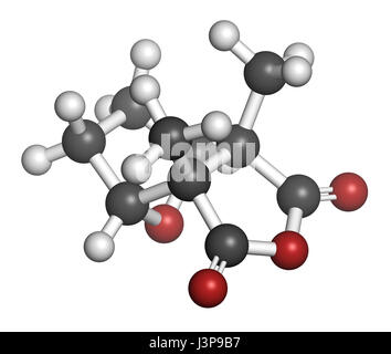 Cantharidin blister beetle molécule poison. Sécrétée par les méloés, Spanish Fly, soldat de coléoptères, etc. Les atomes sont représentés comme des sphères avec conv Banque D'Images