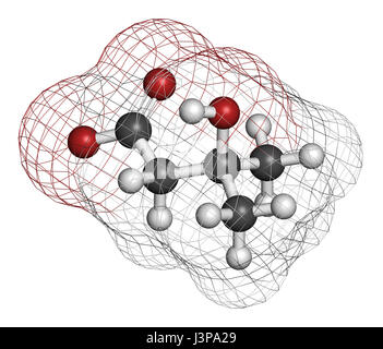 Beta-hydroxy beta-methylbutyric HMB leucine (acide) métabolite molécule. Utilisé en tant que complément, peut augmenter la force et la masse musculaire. Les atomes sont représenter Banque D'Images