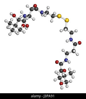 Pantethine (dimère de la vitamine B5). Utilisé dans les suppléments alimentaires. Les atomes sont représentés comme des sphères avec codage couleur classiques : l'hydrogène (whit Banque D'Images