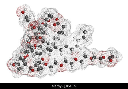 Polysorbate 80 surfactant et émulsifiant molécule. Utilisé dans l'alimentation (E433), les cosmétiques et les médicaments. Les atomes sont représentés comme des sphères de coopération classiques Banque D'Images