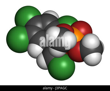 Molécule d'insecticides organophosphorés tétrachlorvinphos. Les atomes sont représentés comme des sphères classiques avec codage couleur : blanc (hydrogène), carbone (gre Banque D'Images