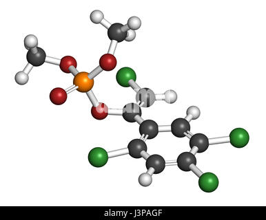 Molécule d'insecticides organophosphorés tétrachlorvinphos. Les atomes sont représentés comme des sphères classiques avec codage couleur : blanc (hydrogène), carbone (gre Banque D'Images