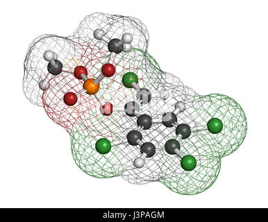 Molécule d'insecticides organophosphorés tétrachlorvinphos. Les atomes sont représentés comme des sphères classiques avec codage couleur : blanc (hydrogène), carbone (gre Banque D'Images