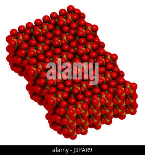 L'amiante chrysotile, structure cristalline. Montré que les atomes avec des colorants classiques (oxygène, silicium, rouge, jaune, vert), de magnésium. Banque D'Images