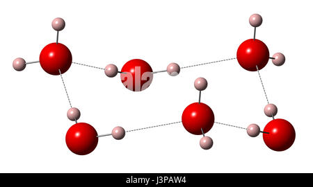 La glace (eau gelée, hexagonale), structure cristalline. Détail de maille hexagonale, montrant l'orientation des molécules d'eau. Banque D'Images