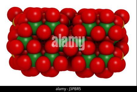 L'amiante chrysotile, structure cristalline. Montré que les atomes avec des colorants classiques (oxygène, silicium, rouge, jaune, vert), de magnésium. Banque D'Images