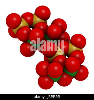 L'amiante chrysotile, structure cristalline. Montré que les atomes avec des colorants classiques (oxygène, silicium, rouge, jaune, vert), de magnésium. Banque D'Images