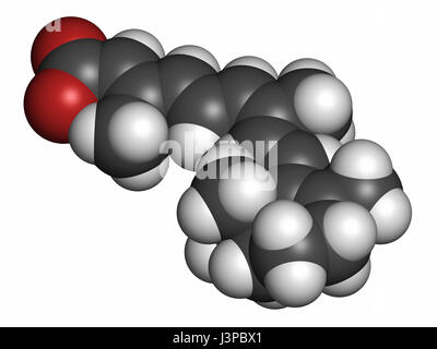 L'alitrétinoïne (9-cis-rétinoïque) cancer du sein et de l'eczéma molécule pharmaceutique. Analog de vitamine A. Les atomes sont représentés comme des sphères de couleur classiques codi Banque D'Images