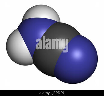 Cyanamide molécule. Utilisé dans l'agriculture et la synthèse chimique. Les atomes sont représentés comme des sphères classiques avec codage couleur : blanc (hydrogène), location de Banque D'Images