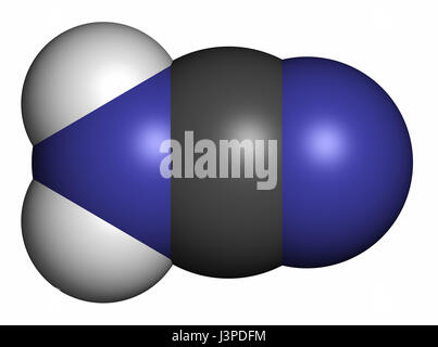 Cyanamide molécule. Utilisé dans l'agriculture et la synthèse chimique. Les atomes sont représentés comme des sphères classiques avec codage couleur : blanc (hydrogène), location de Banque D'Images