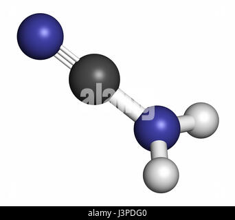 Cyanamide molécule. Utilisé dans l'agriculture et la synthèse chimique. Les atomes sont représentés comme des sphères classiques avec codage couleur : blanc (hydrogène), location de Banque D'Images