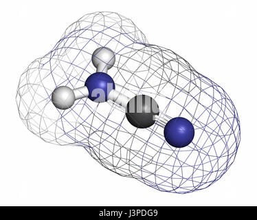 Cyanamide molécule. Utilisé dans l'agriculture et la synthèse chimique. Les atomes sont représentés comme des sphères classiques avec codage couleur : blanc (hydrogène), location de Banque D'Images