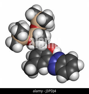 Le trisiloxane Drometrizole molécule écran solaire (filtre UV). Les atomes sont représentés comme des sphères classiques avec codage couleur : blanc (hydrogène), carbone (gr Banque D'Images