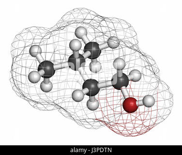 Molécule d'alcool isoamylique. Les atomes sont représentés comme des sphères classiques avec codage couleur : blanc (hydrogène), carbone (gris), l'oxygène (rouge). Banque D'Images