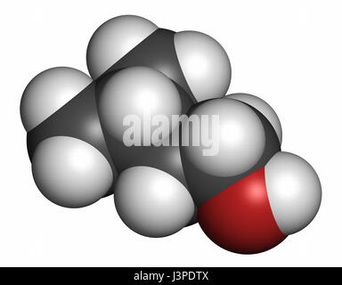 Molécule d'alcool isoamylique. Les atomes sont représentés comme des sphères classiques avec codage couleur : blanc (hydrogène), carbone (gris), l'oxygène (rouge). Banque D'Images