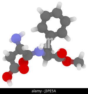 L'aspartame Édulcorant molécule (substitut du sucre). Les atomes sont représentés comme des sphères classiques avec codage couleur : blanc (hydrogène), carbone Banque D'Images