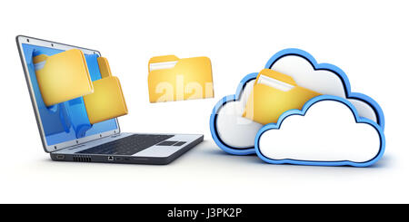 Ordinateur portable et voler des fichiers dans le cloud. 3d illustration Banque D'Images