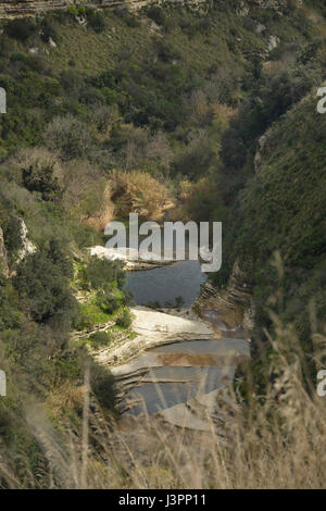 Teiche, Fluss, Schlucht, Cavagrande del Cassibile, sicilia, Italie Banque D'Images