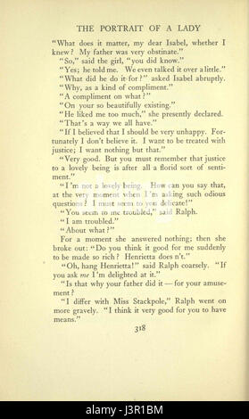 'Le Portrait d'une dame' de Henry James est un roman remarquable dans la littérature anglaise. La référence spécifique à la page 318 dans le volume I met en évidence un moment important dans le livre, connu pour son exploration de personnages et de thèmes complexes. Banque D'Images