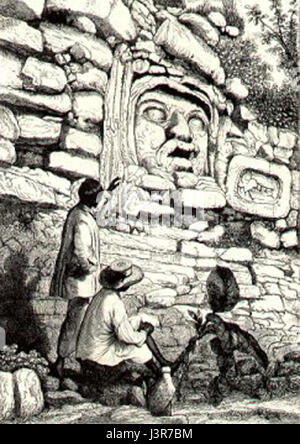 La tête d'Izamal est un artefact historique, se référant peut-être à une représentation gravée par Catherwood, représentant une figure maya, un exemple d'archéologie du XIXe siècle. Banque D'Images