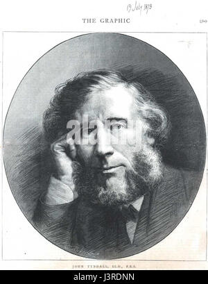 John Tyndall était un physicien irlandais renommé connu pour ses travaux sur l'interaction de la lumière avec la matière et la découverte de l'effet Tyndall. En 1873, ses recherches ont contribué de manière significative aux domaines de la physique et de la science atmosphérique. Banque D'Images