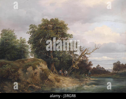 Josef Feid Angler am Fluss 1855 Banque D'Images