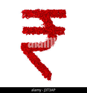 Indian Rupee Symbole faite avec de la poudre de couleur rouge, isolé sur fond blanc Banque D'Images