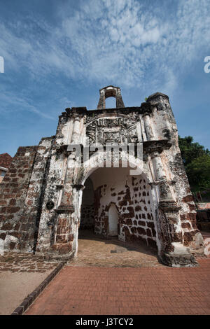 Ruines de la forteresse Portugaise A Famosa, Malacca, Malaisie Banque D'Images