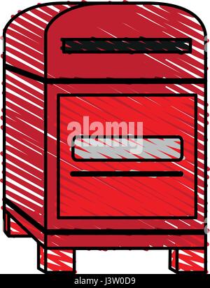 Crayon couleur image bande rouge caricature post office box Illustration de Vecteur