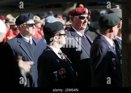 Lors des cérémonies du jour des Anciens Combattants Canada avec en arrière-plan, le parc Victoria, Novembre 11, 2016, London, Ontario, Canada Banque D'Images