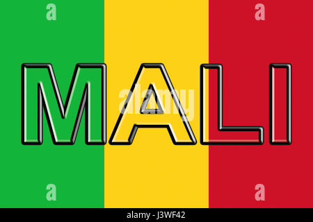 Illustration du drapeau national du Mali avec le pays écrit sur le drapeau. Banque D'Images