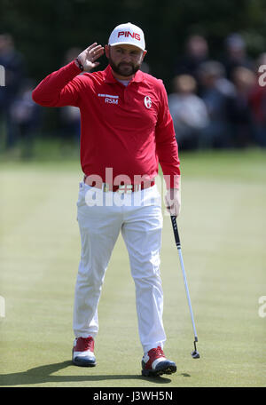 Andy Sullivan d'Angleterre sur le 3ème trou dans les quarts de finale pendant le deuxième jour des six de golf au Centurion Club, St Albans. APPUYEZ SUR ASSOCIATION photo. Date de la photo: Samedi 6 mai 2017. Voir PA Story GOLF Sixes. Le crédit photo devrait se lire: Steven Paston/PA Wire. Banque D'Images