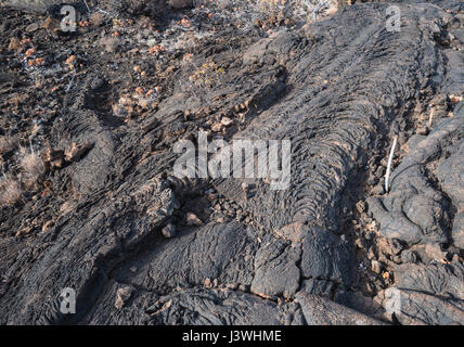 Laves basaltiques avec textures ropy pahoehoe ou à Tacoron sur la côte sud d'El Hierro, Îles Canaries Banque D'Images