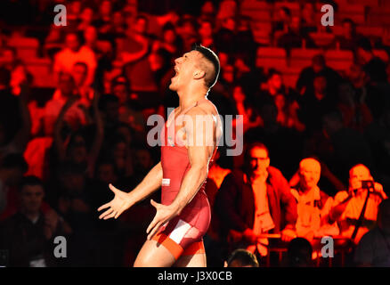 Novi Sad, Serbie. 7 mai, 2017. Viktor Lorincz win médaille d'wrestling championship à Novi Sad Crédit : Nenad Mihajlovic/Alamy Live News Banque D'Images