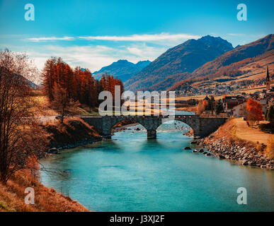 Vue panoramique, S-Chanf, Engadine, Saint Moritz, Suisse Banque D'Images