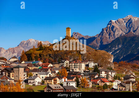 Vue panoramique, Ardez, Engadine, Saint Moritz, Suisse Banque D'Images