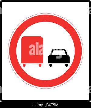 Panneau routier. Panneau d'interdiction. Interdiction de dépasser par les poids lourds. Illustration de Vecteur