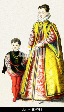 Les chiffres ci-dessus représentent une noble dame italienne et son fils autour de 1500 A.D. L'illustration dates pour 1882. Banque D'Images