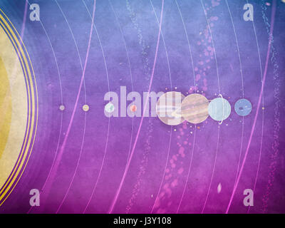 Système solaire - planètes, comète, chaînes de télévision les planètes illustration texturés avec des dimensions comparatives Banque D'Images