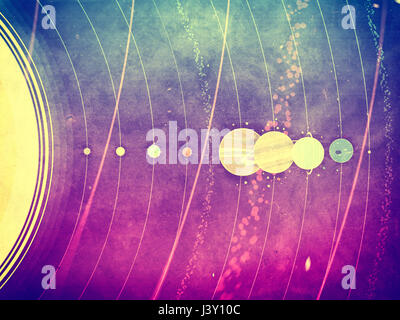 Système solaire - planètes, comète, chaînes de télévision les planètes illustration texturés avec des dimensions comparatives Banque D'Images