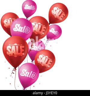 Vente coloré vecteur couleur rouge et rose ballons voler pour Noël et promotion d'hiver isolé en fond blanc. Vector Illustration Illustration de Vecteur