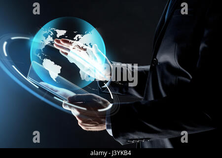 Close up of businessman with tablet pc transparent Banque D'Images