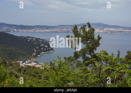 Vue vers la ville d'Istanbul à partir d'un sommet de l'île de Büyükada, les îles des Princes, Istanbul, Turquie Banque D'Images