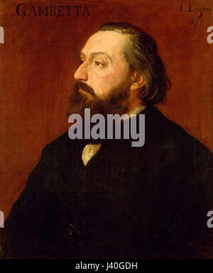 Référence à une œuvre d'art de l'artiste français Legros intitulée *Gambetta*, peut-être un portrait ou une représentation de la figure politique française Léon Gambetta (1838-1882), un homme d'État éminent de la IIIe République française. Banque D'Images