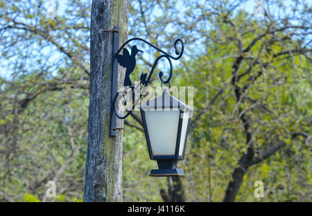 Vintage faux streetlight, accroché sur le poteau dans le jardin Banque D'Images