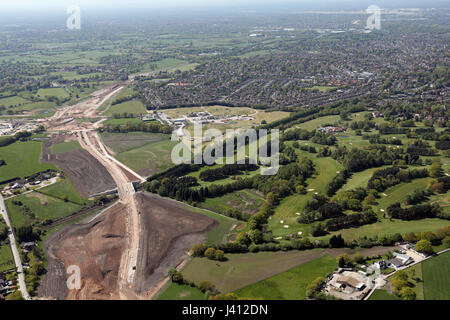 Vue aérienne de la nouvelle route de liaison de l'aéroport de Manchester, Royaume-Uni Banque D'Images